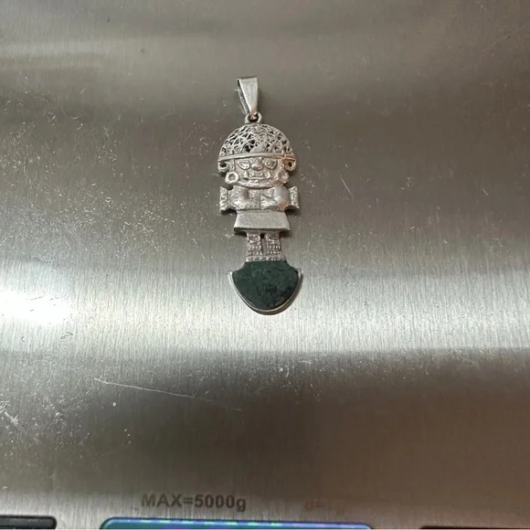 Vintage Peruvian Sterling Silver Turquoise Tumi God Pendant - Picture 3 of 5